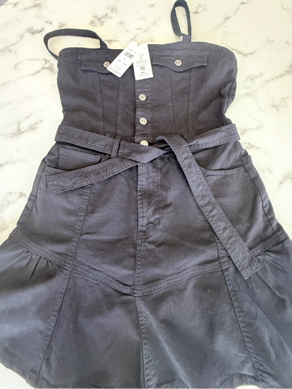 7 For All Mankind Flounce Strapless Belted Mini Dress